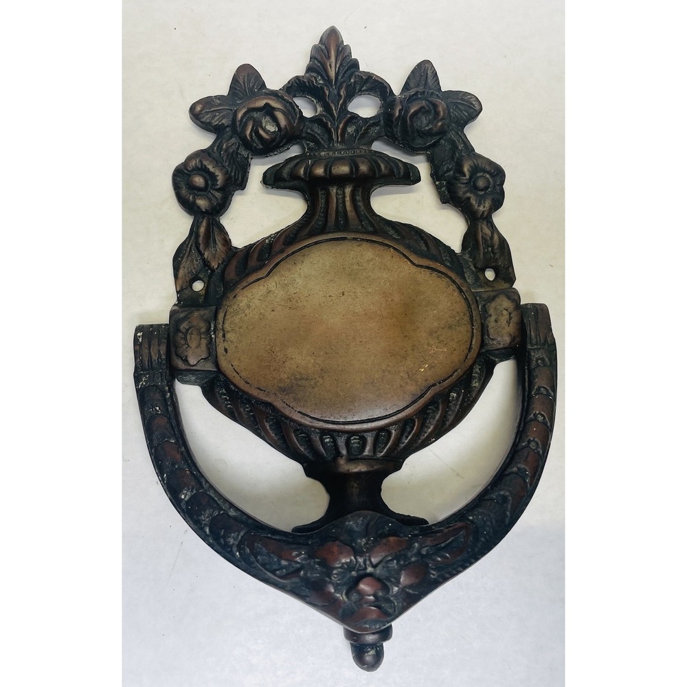 Antique Brass Door Knocker Victorian Roses Patina Vintage Flowers not Engraved